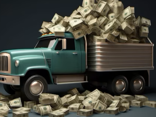 cartoon-dump-truck-is-driving-through-pile-money_534373-20133