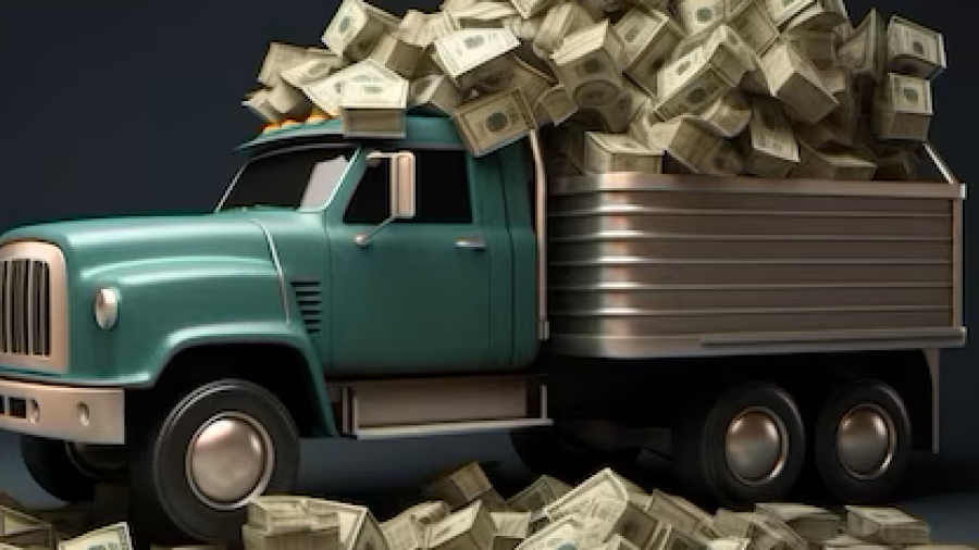 cartoon-dump-truck-is-driving-through-pile-money_534373-20133